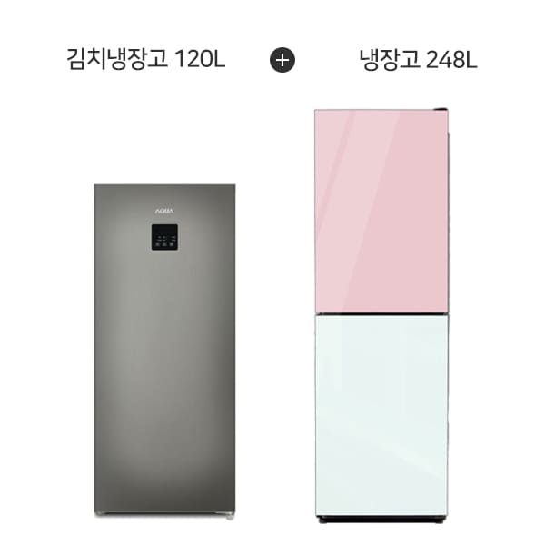 [하이얼] 아쿠아 미니 스탠드형 김치냉장고 120L (메탈) + 글램글라스 상냉장 하냉동 2도어 콤비냉장고 248L (핑크/민트화이트) 렌탈 가격비교