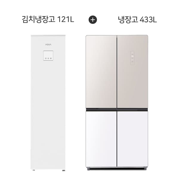 [하이얼] 슈퍼슬림 스탠드형 1도어 김치냉장고 121L (미스트 화이트) + 글램글라스 4도어 냉장고 433L (베이지/글램 화이트) 렌탈 가격비교
