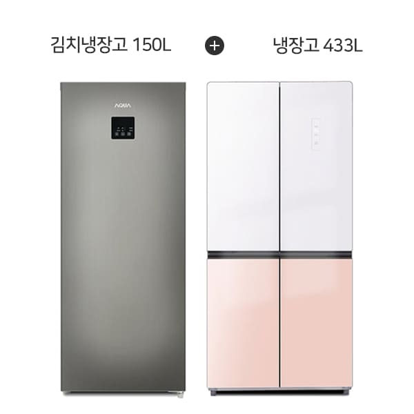 [하이얼] 스탠드형 1도어 김치냉장고 150L (메탈) + 글램글라스 4도어 냉장고 433L (글램화이트/피치핑크) 렌탈 가격비교