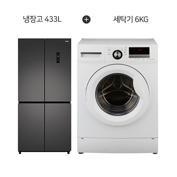 [하이얼] 4도어 냉장고 433L (스페이스 그레이) + 아쿠아 드럼 세탁기 6kg (화이트) 렌탈 가격비교