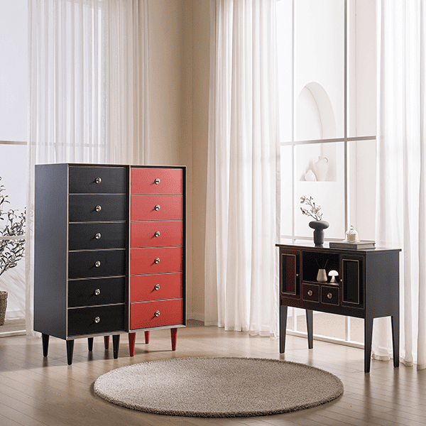 [헨지디자인] 플레르 6단 서랍장 SET (레드+블랙) + 플레르 콘솔 (블랙) 렌탈 가격비교