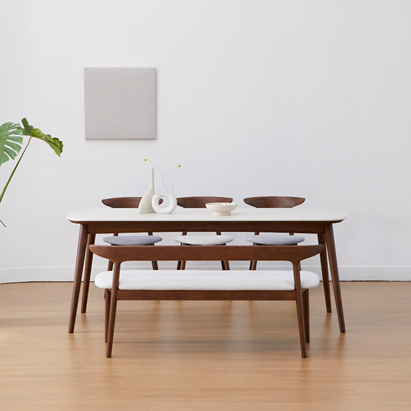 [헨지디자인] 카일리 6인 포세린 식탁 벤치형 세트 (의자3+벤치1) 렌탈 가격비교